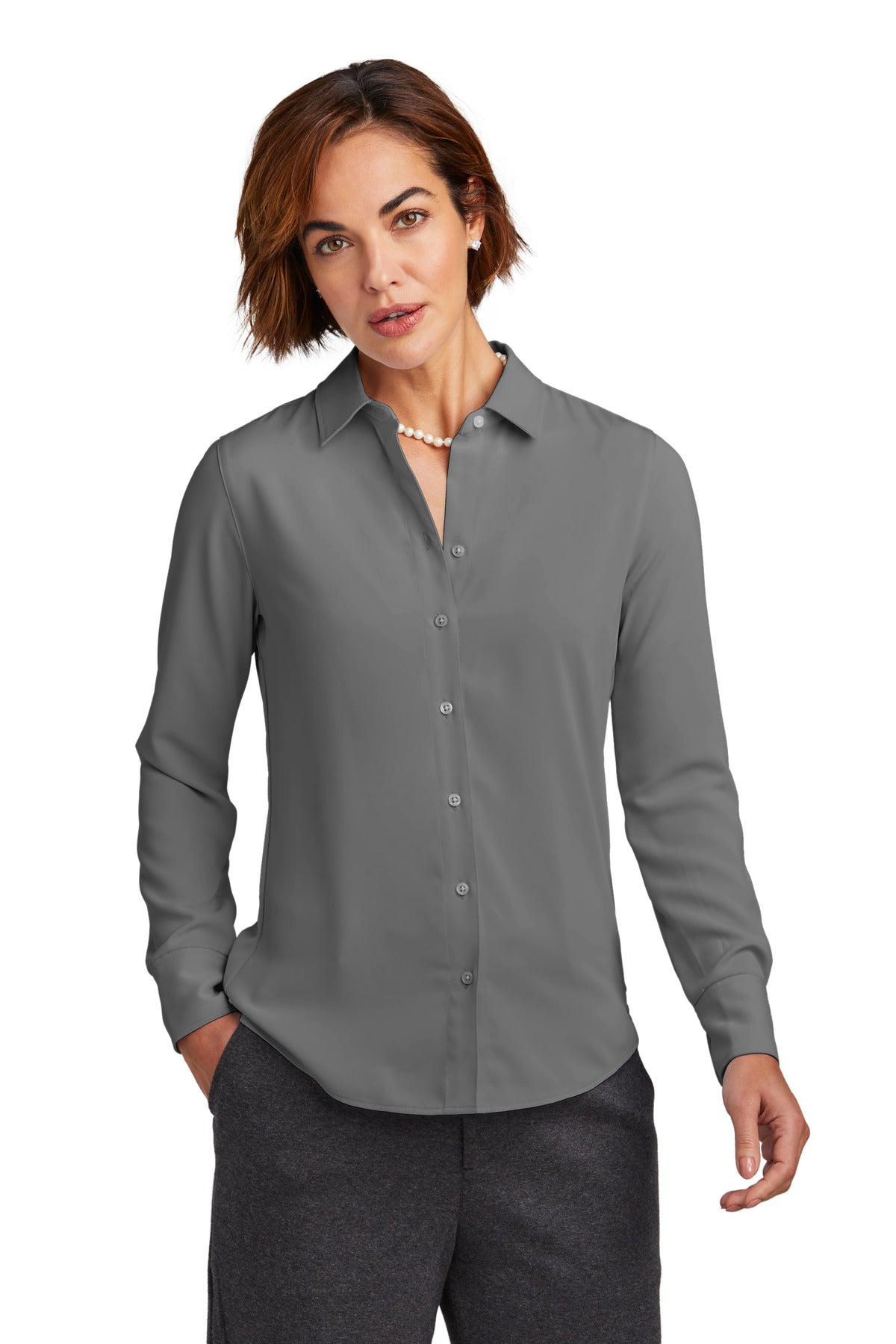 Women's Full-Button Satin Blouse