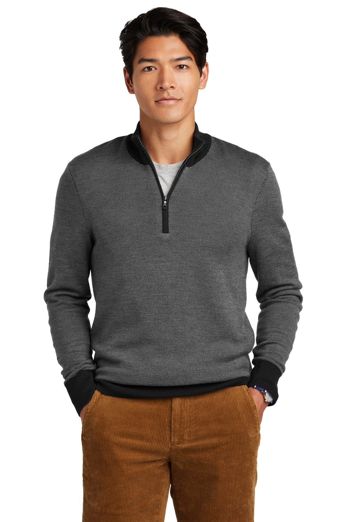 Washable Merino Birdseye 1/4-Zip Sweater