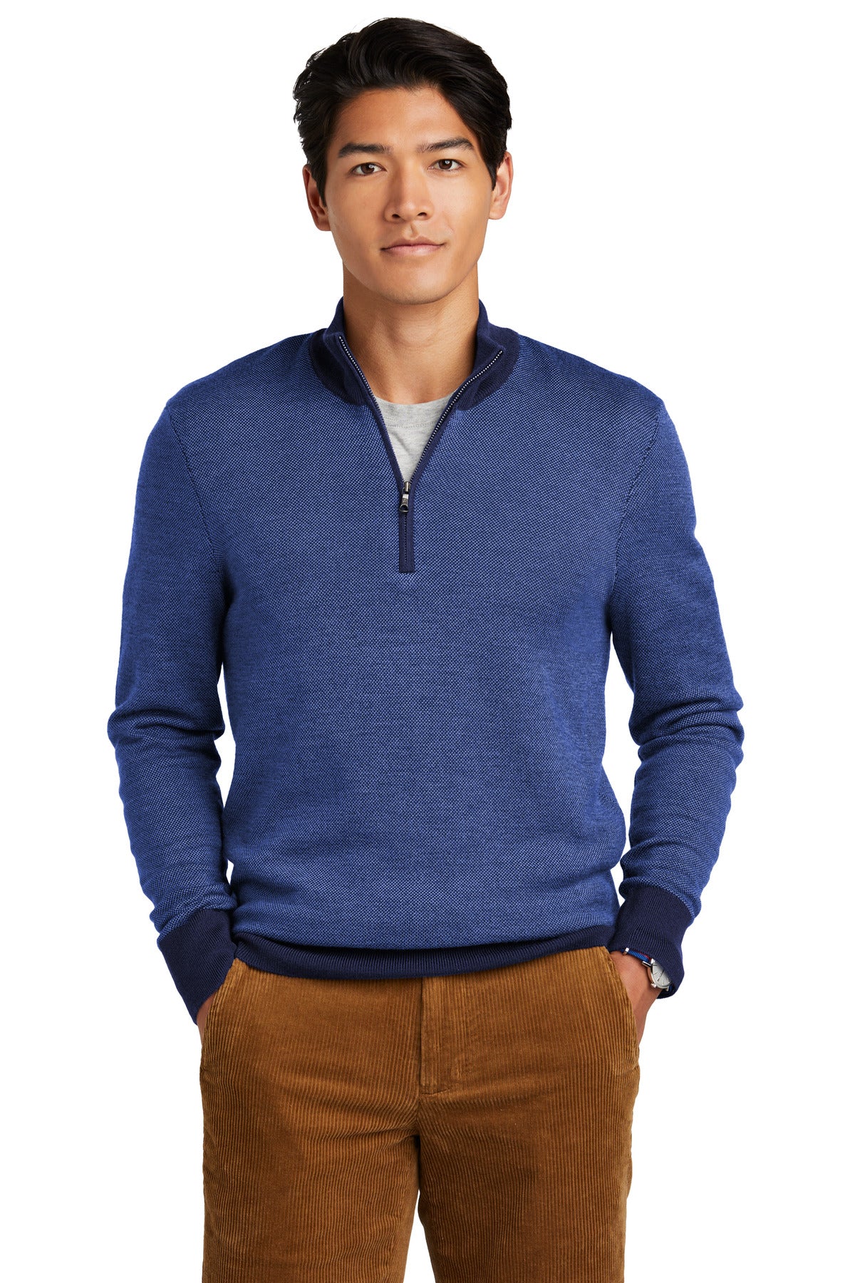 Washable Merino Birdseye 1/4-Zip Sweater