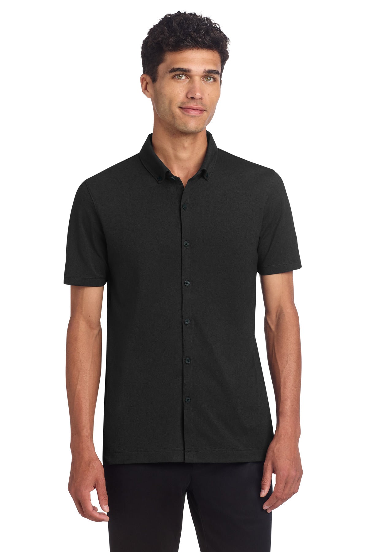 Stretch Pique Full-Button Polo