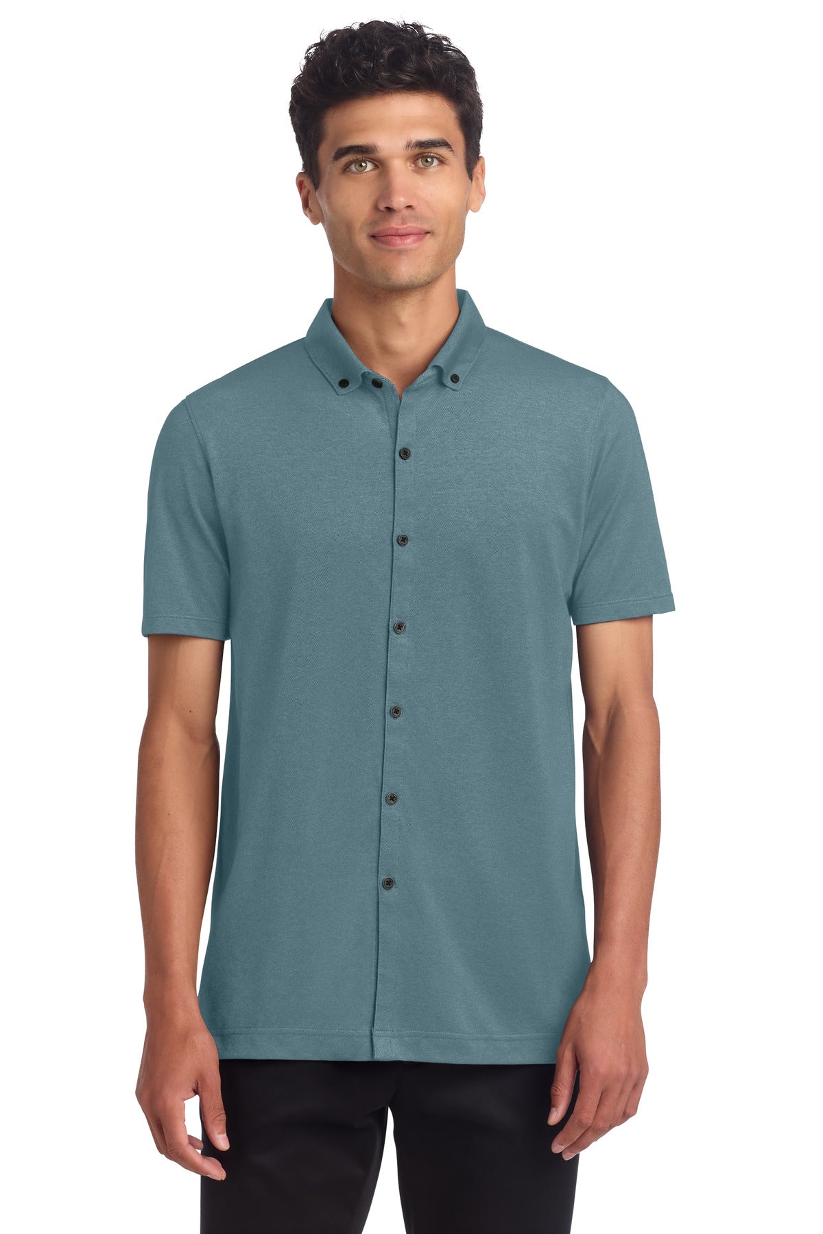 Stretch Pique Full-Button Polo