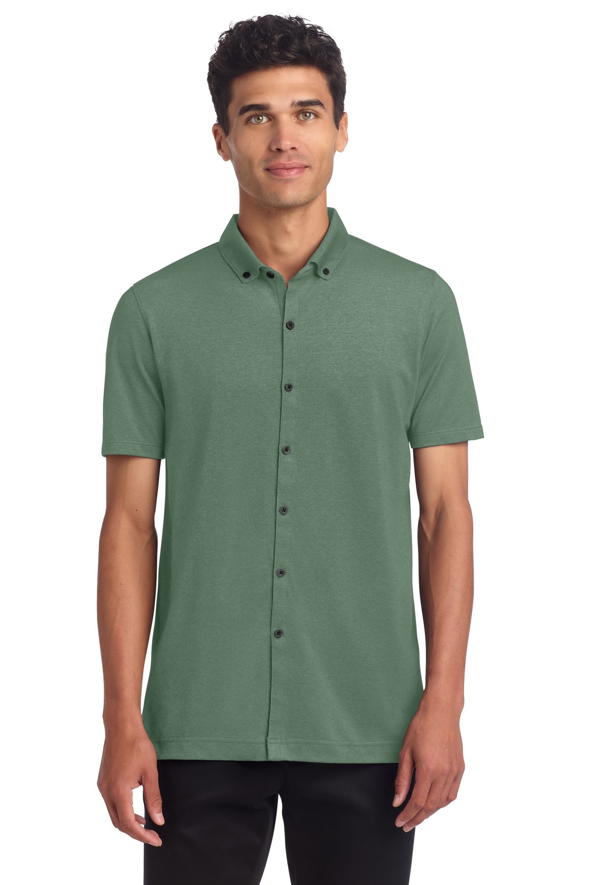 Stretch Pique Full-Button Polo