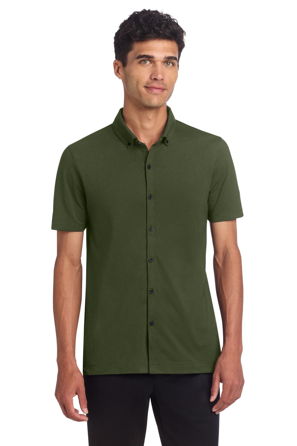 Stretch Pique Full-Button Polo