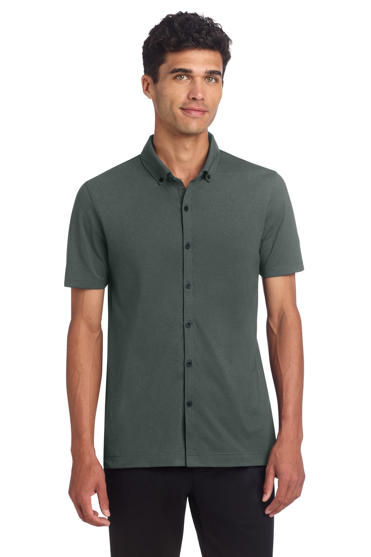 Stretch Pique Full-Button Polo