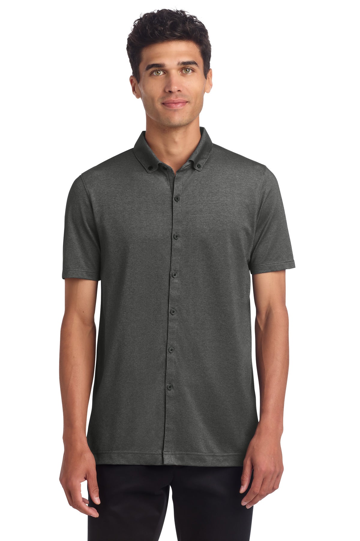 Stretch Pique Full-Button Polo