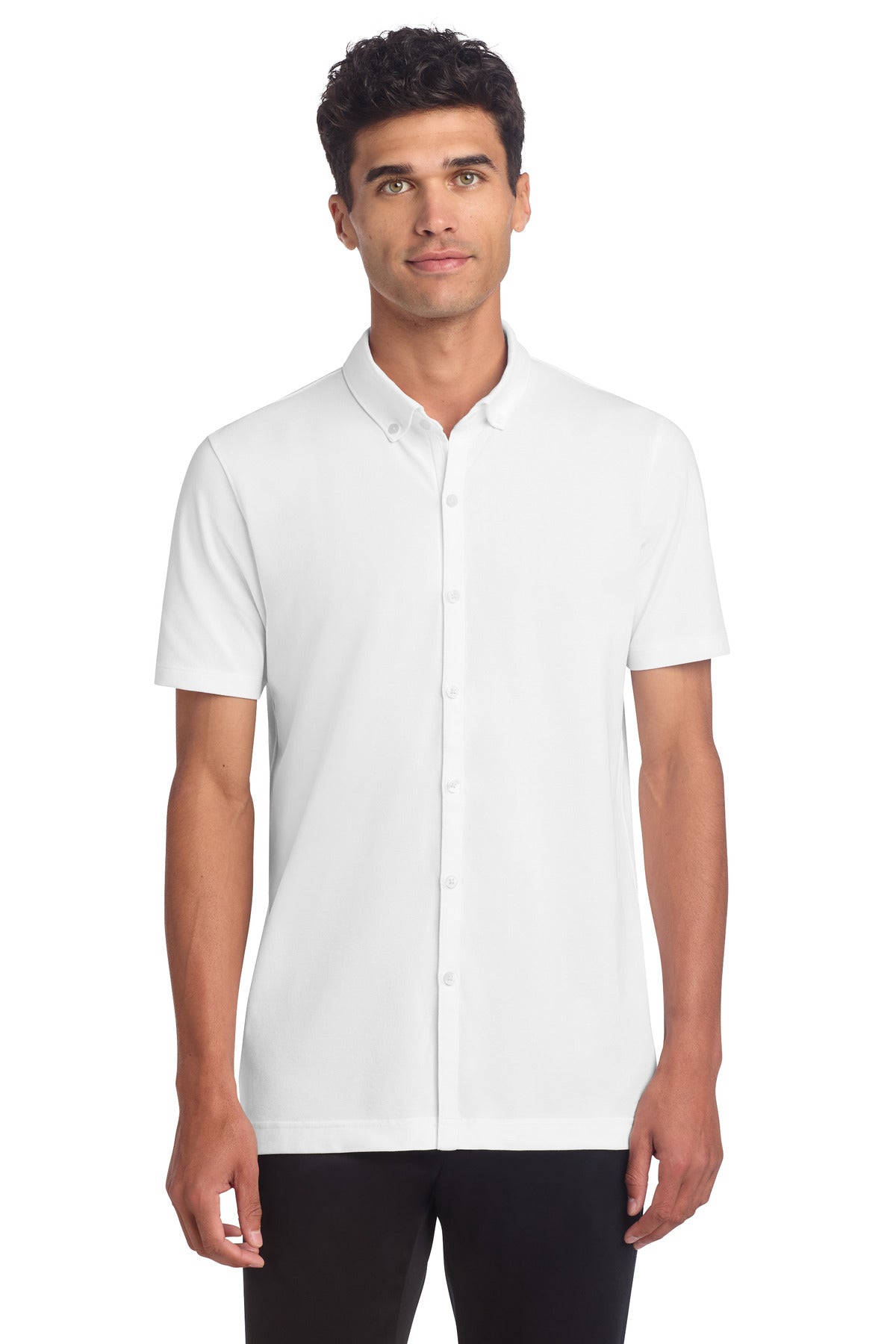 Stretch Pique Full-Button Polo